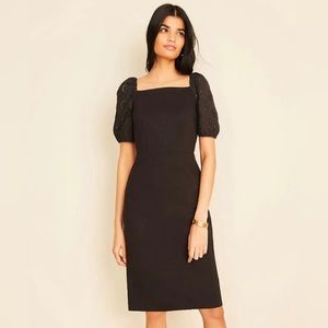 Ann Taylor Petite Eyelet Mixed Media Square Neck Sheath Dress Size 0P